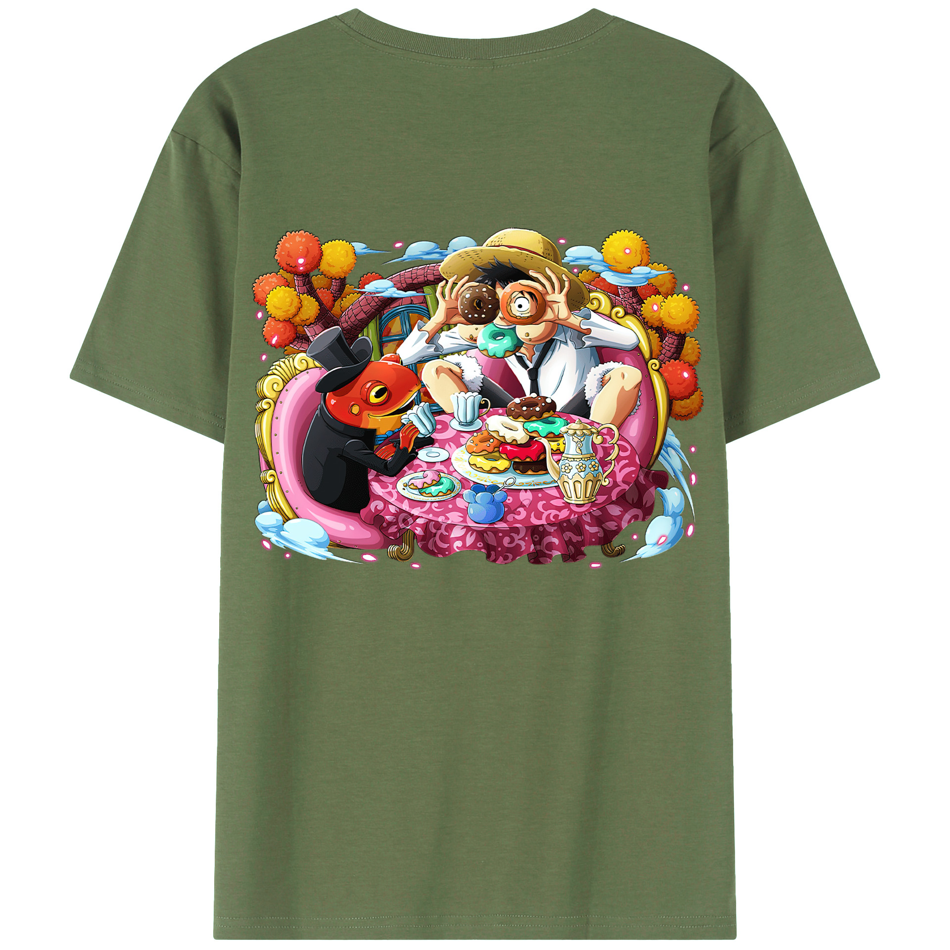 ワンピース モンキー・D・ルフィ ONE PIECE Monkey D. Luffy 綿100％ メンズ半袖Tシャツ（バックプリント） 通気性